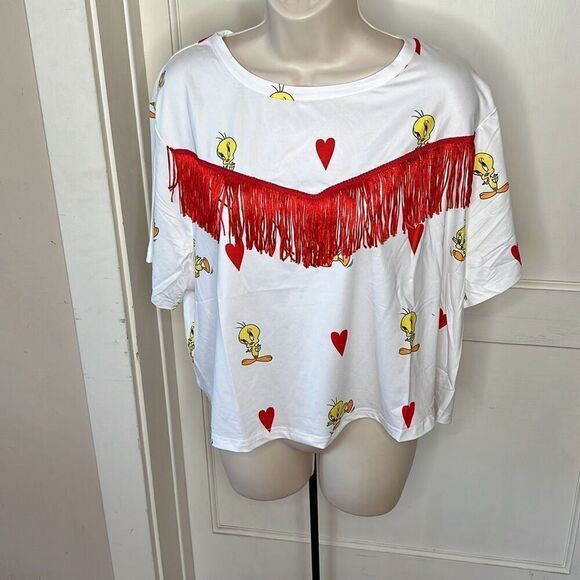 Looney Tunes x Unique Vintage Boxy Fringe Tweety Bird Tshirt Plus Size 1X Nwt - Picture 2 of 6